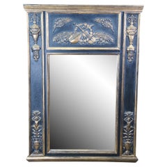 Large Retro Italian Neoclassical Style Painted & Gilt Trumeau Mirror 49"