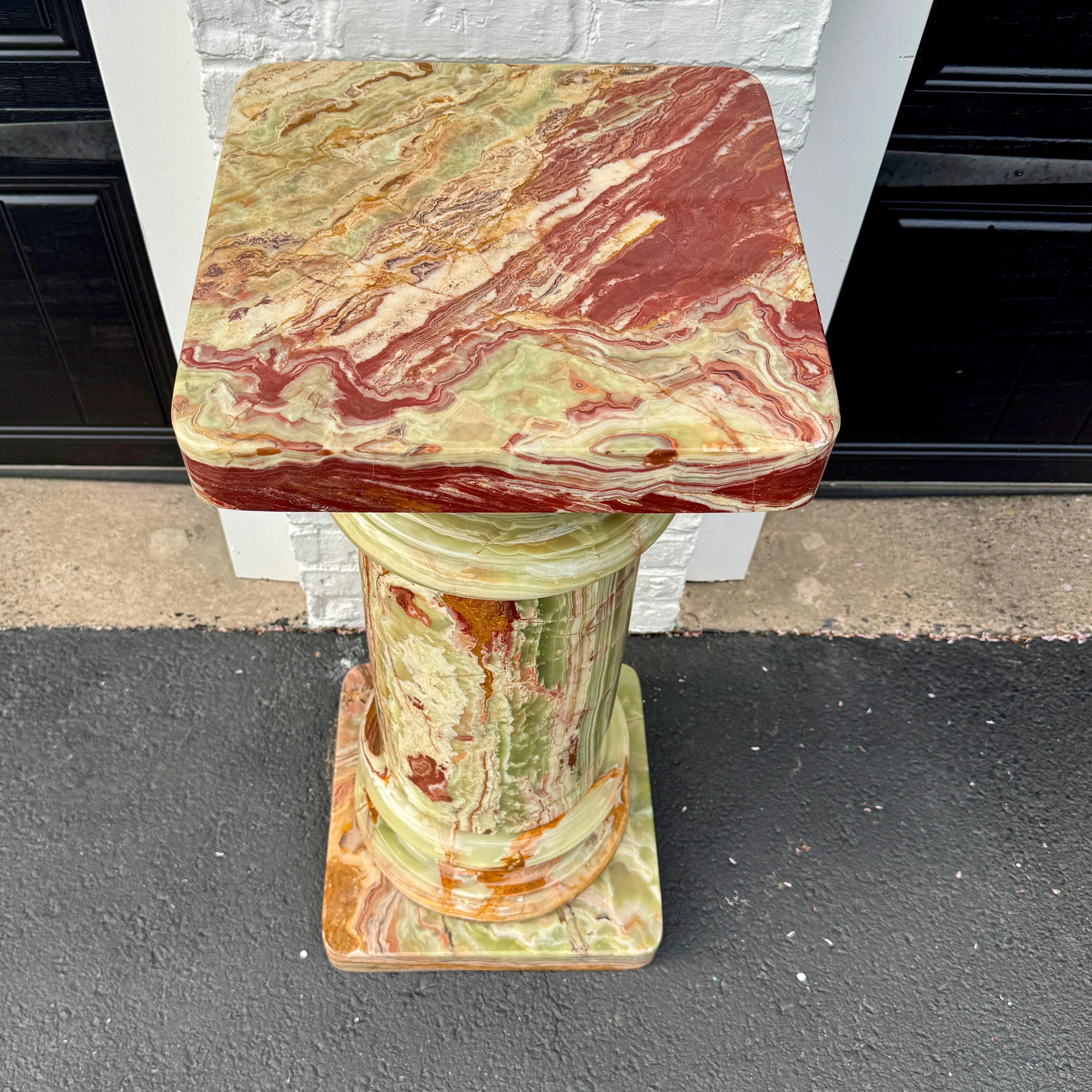 Neoclassical Revival Large Vintage Italian Onyx Marble Pedestal Column For Sale