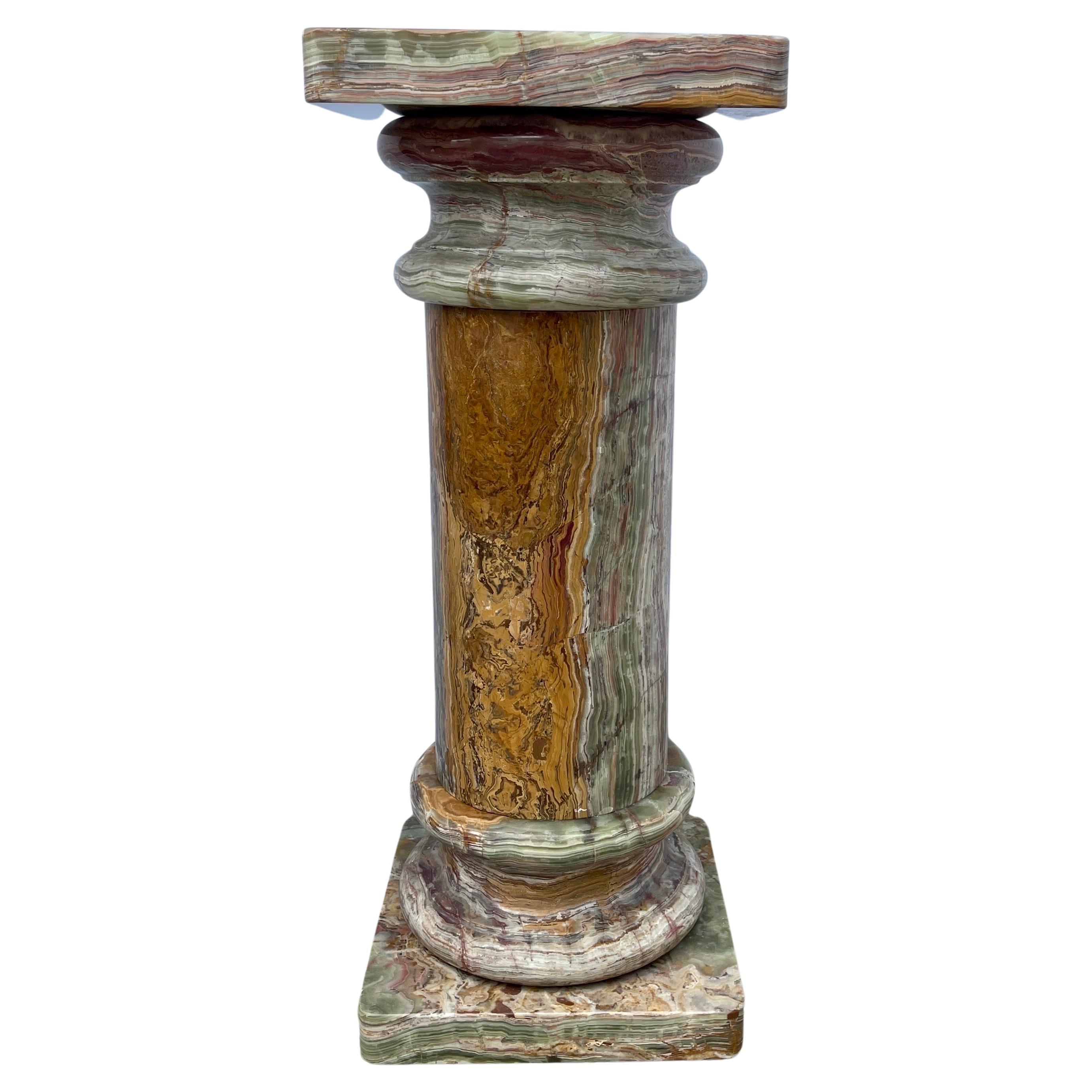 Neoclassical Revival Large Vintage Italian Onyx Marble Pedestal Column