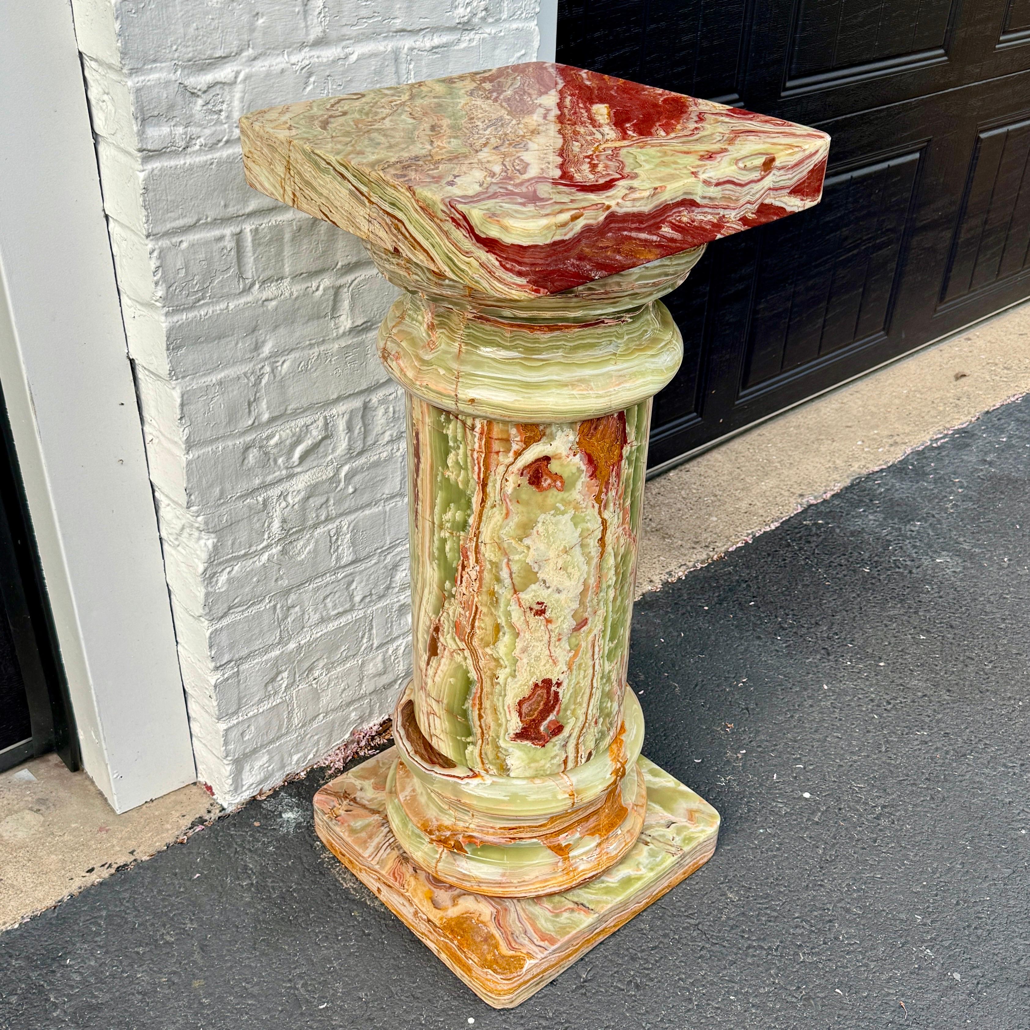 Hand-Crafted Large Vintage Italian Onyx Marble Pedestal Column For Sale