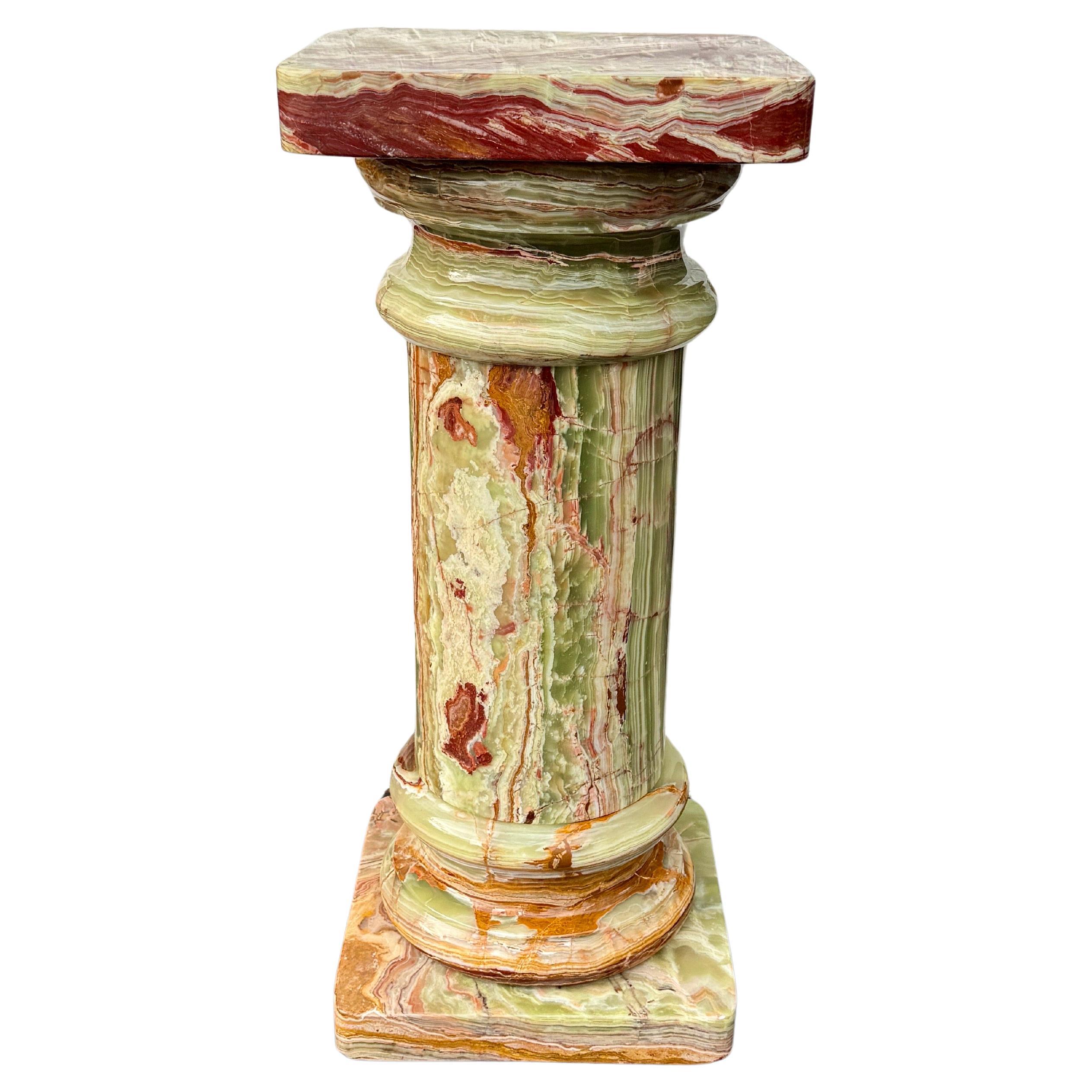 Large Vintage Italian Onyx Marble Pedestal Column For Sale