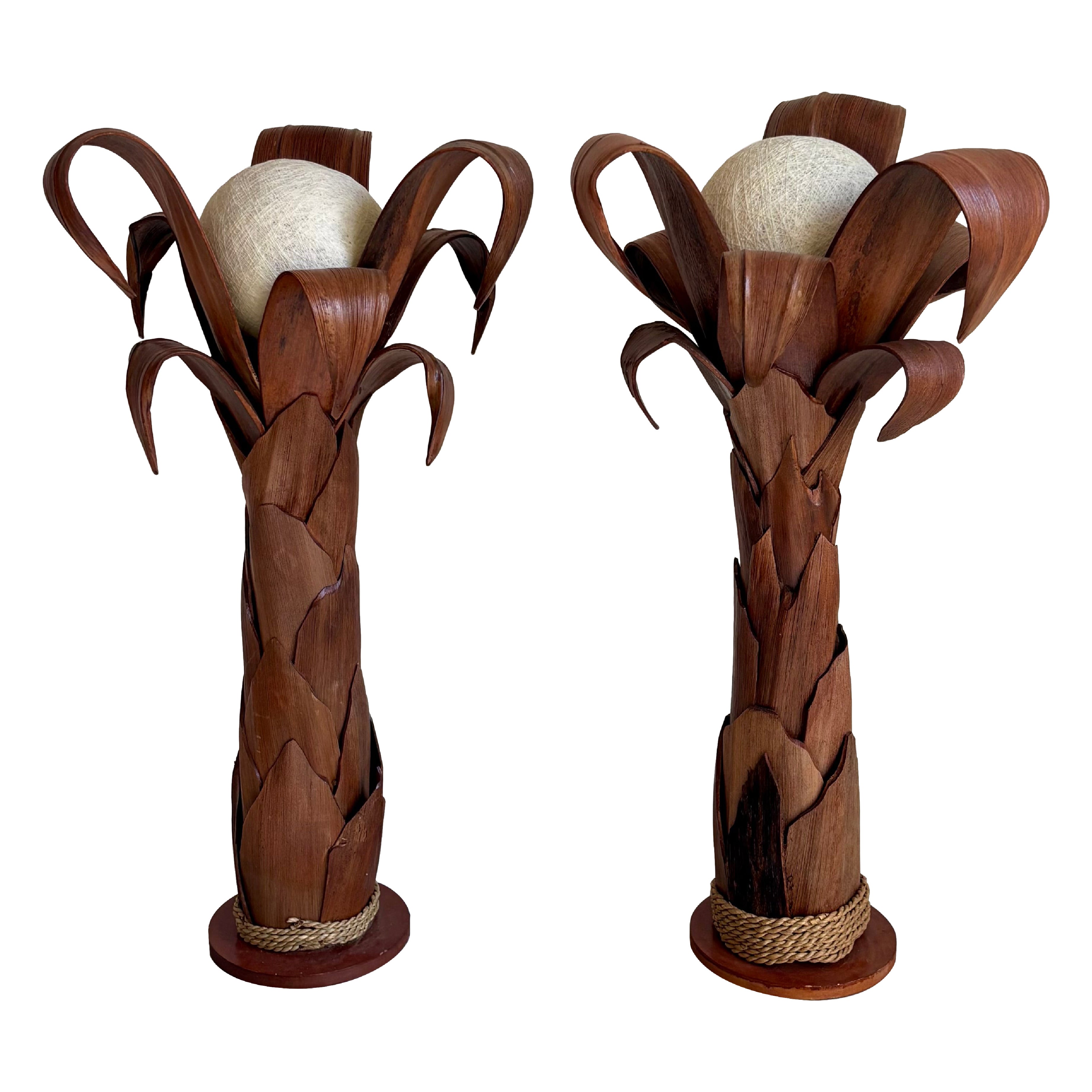 Large Vintage Italian Palm Leaf Lamps, circa 1960s For Sale