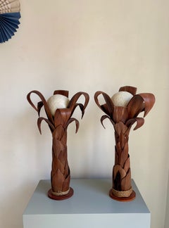 Large Vintage Italian Palm Leaf Lamps, circa 1960s