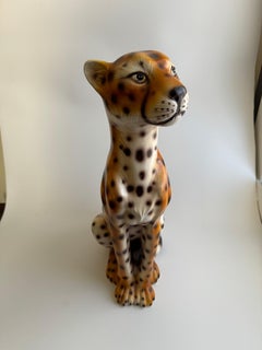 Large Vintage Italian porcelain leopard statue