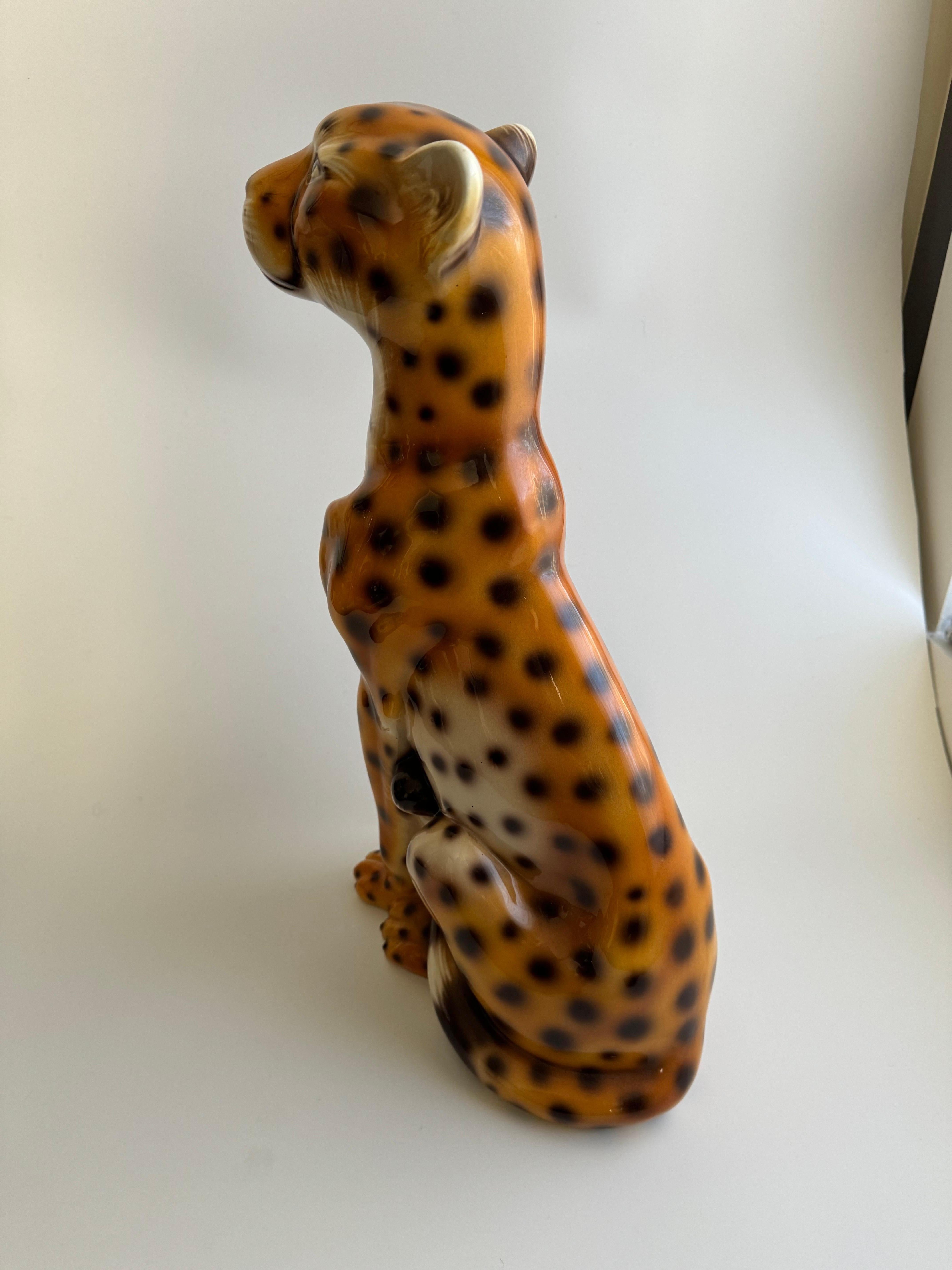 20th Century Large Vintage Italian porcelain leopard statue For Sale