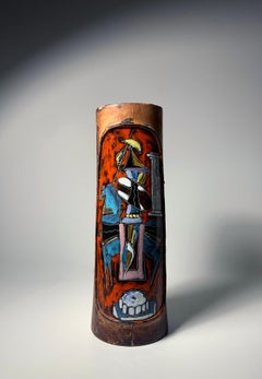 Grande vaso italiano d'epoca in ceramica e pelle di Fantoni per Raymor