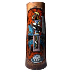 Gran jarrón vintage de cerámica italiana y cuero de Fantoni para Raymor