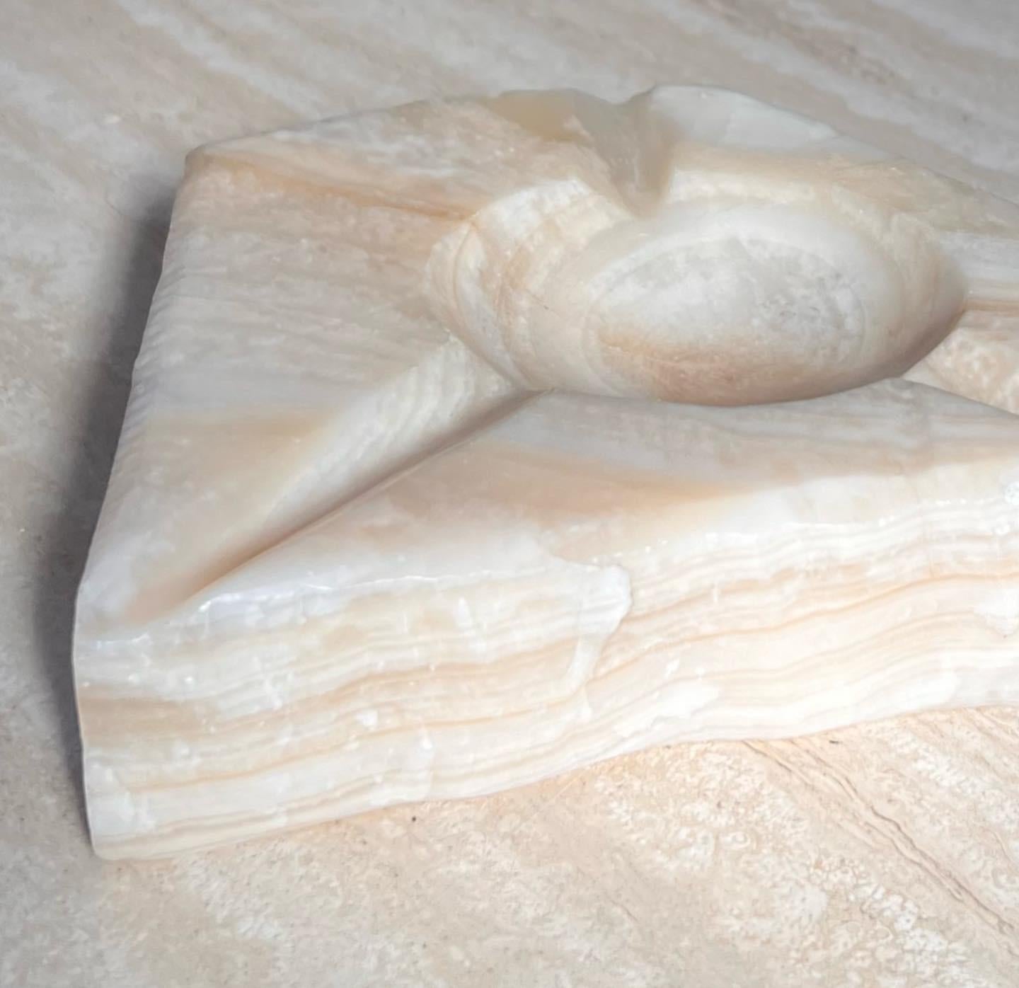 Hand-Carved Large Vintage Italian Raw Travertine Slab Ashtray, 1960s For Sale