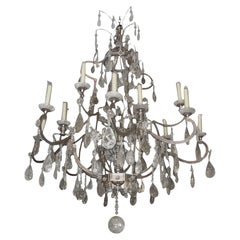 Large Vintage Italian Rock Crystal and Silver Leaf Chandelier, 20th Century.