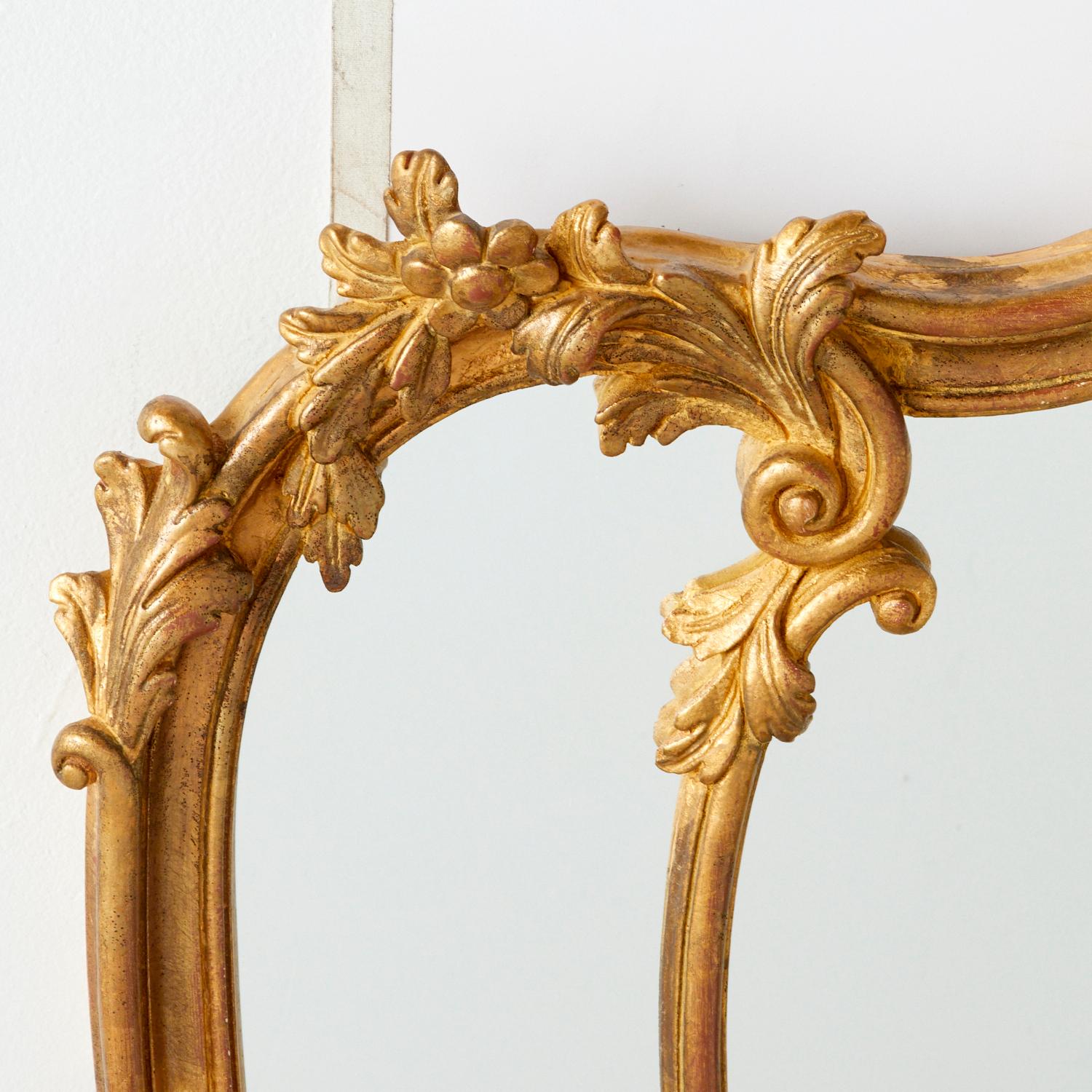 Hand-Carved Large Vintage Italian Rococo Style Giltwood Mirror