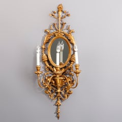 Large Italian Rococo Style Gold Giltwood Mirrored Wall Sconces, circa 1940