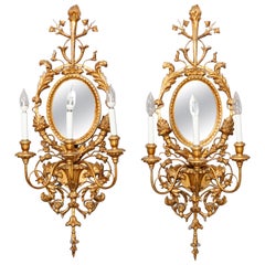 Large Italian Rococo Style Gold Giltwood Mirrored Wall Sconces, circa 1940