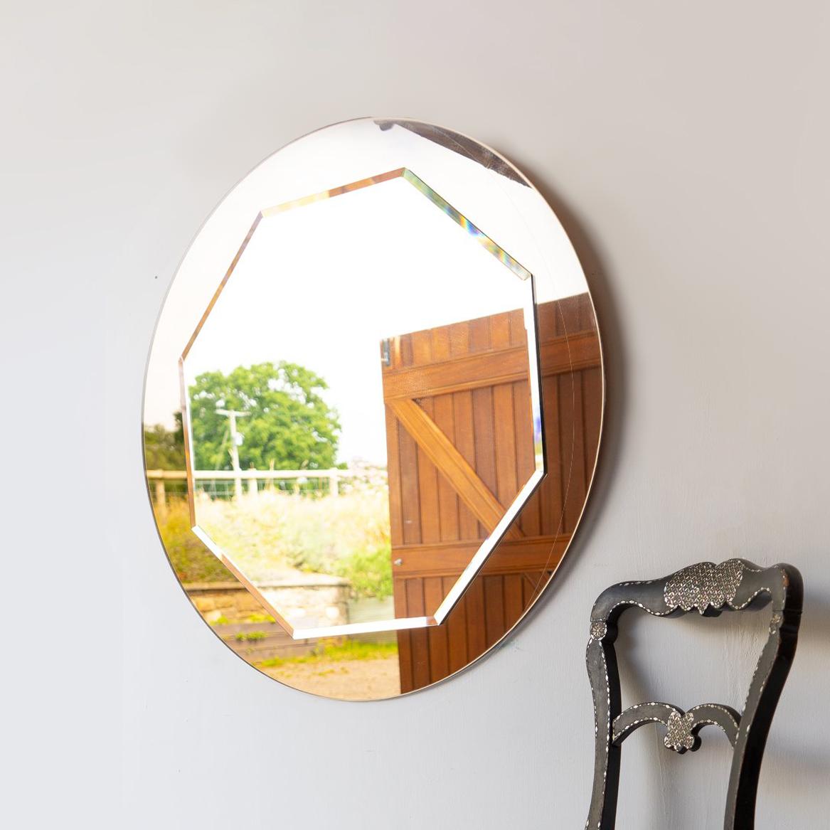 20th Century Large Vintage Italian Rose Tinted Circular Wall Mirror, 1970s For Sale