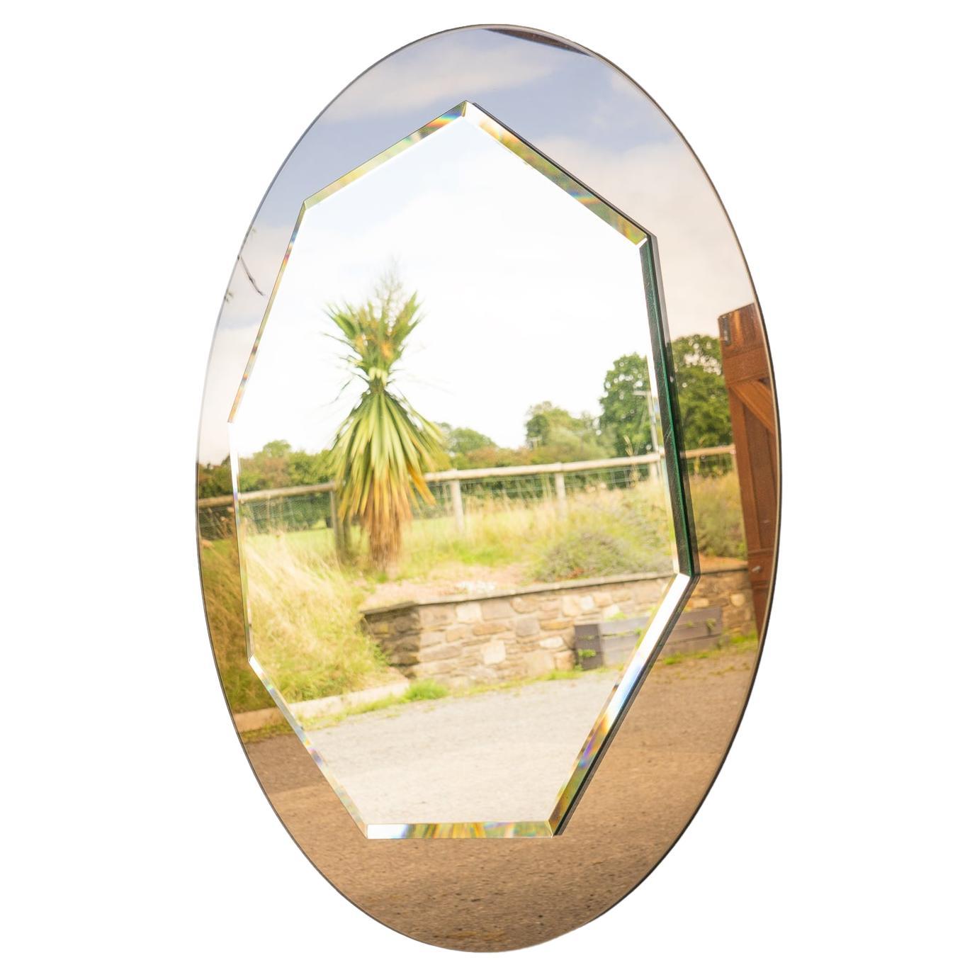 Large Vintage Italian Rose Tinted Circular Wall Mirror, 1970s For Sale