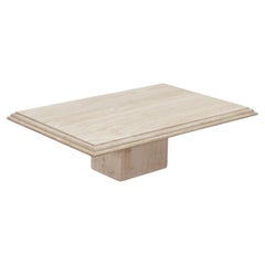 Large Vintage Italian Travertine Coffee Table With Plinth Base