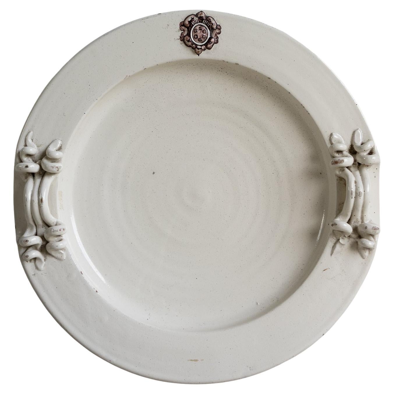 Large Vintage Italian White Glazed Majolica Pottery Charger/Platter, Mid 20th C.