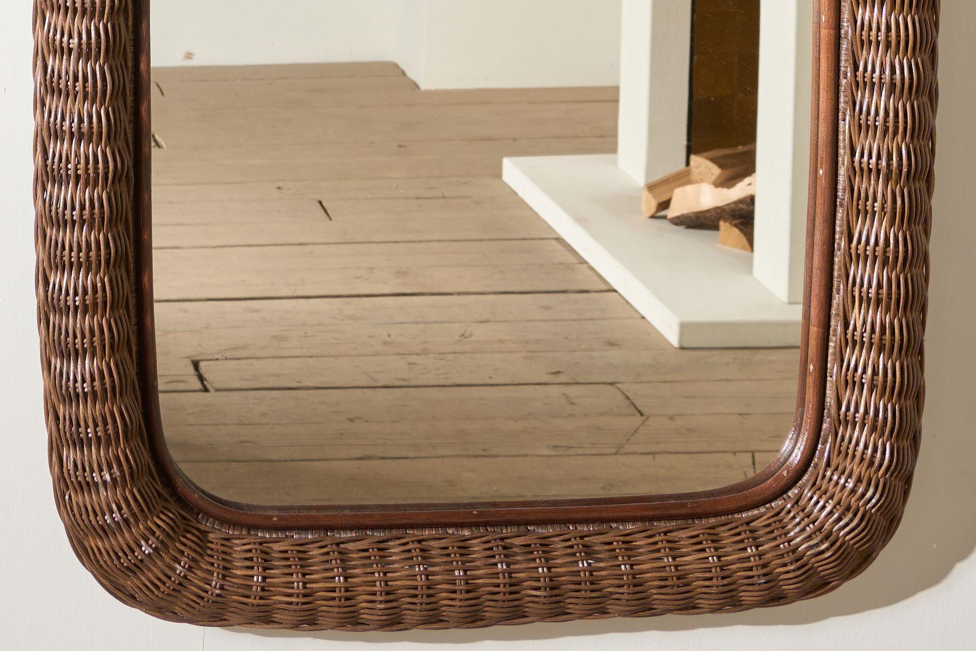 Grand miroir mural vintage en osier italien - Brun Excellent état - En vente à Malton, GB