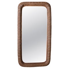 Large Vintage Italian Wicker wall mirror - Brown Large Vintage Italian Wicker wall mirror - Brown