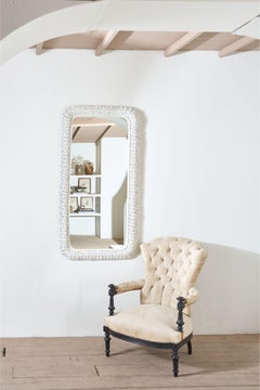 Large Vintage Italian wicker wall mirror - White
