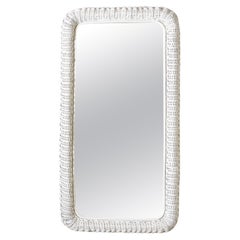 Large Vintage Italian wicker wall mirror - White Large Vintage Italian wicker wall mirror - White