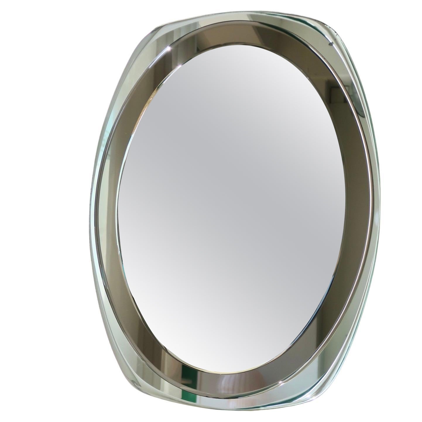 Grand miroir mural italien vintage des années 70 en verre et bronze argenté Murano lupi