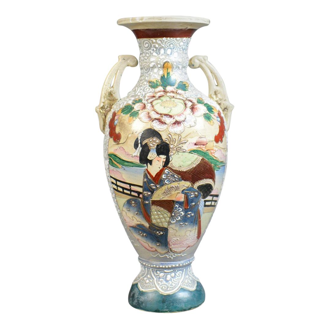 Große, japanische Vintage-Balustervase, Keramik, Urne, Mitte des späten 20. Jahrhunderts