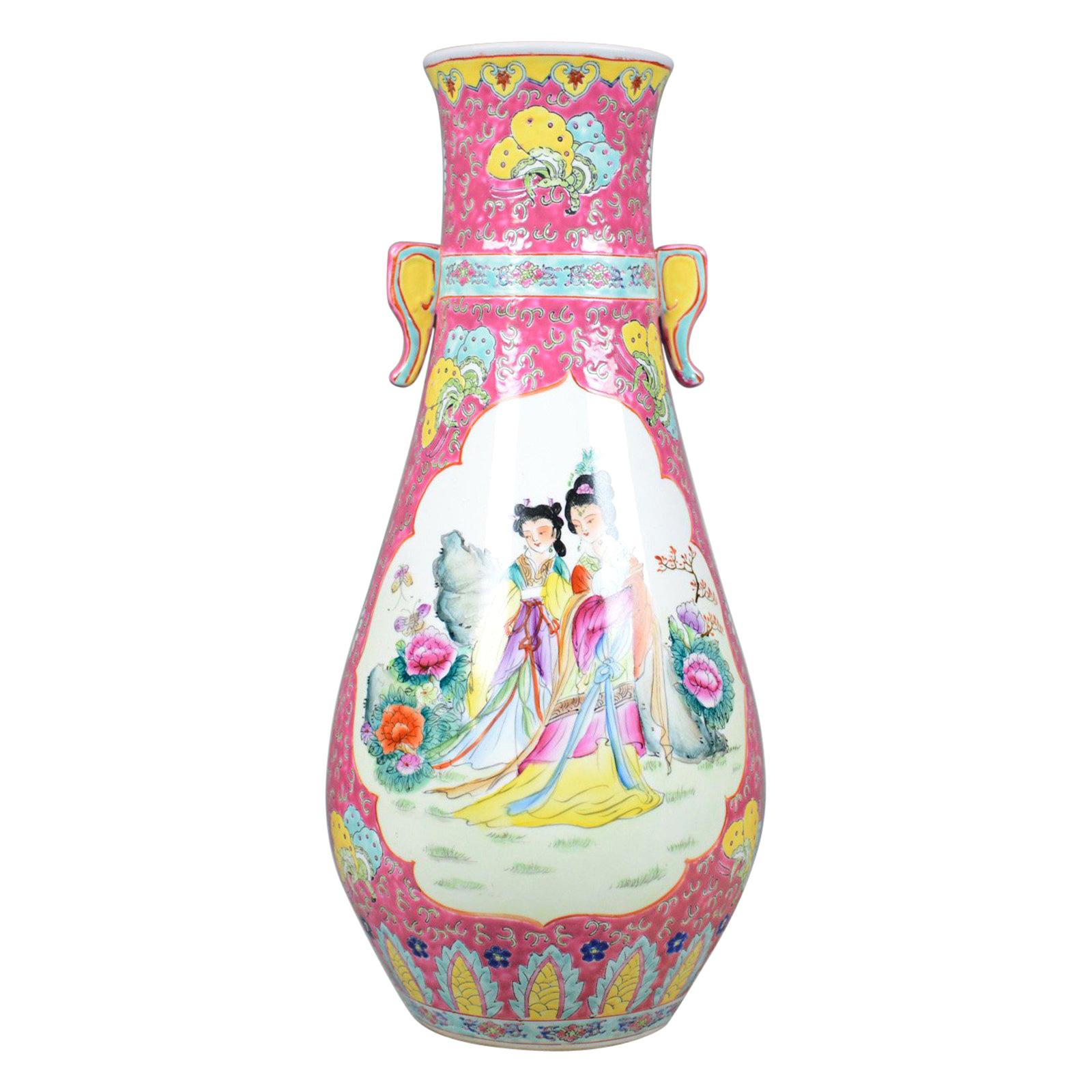 Large, Vintage, Japanese Baluster Vase, Decorative Oriental, Ceramic Urn For Sale