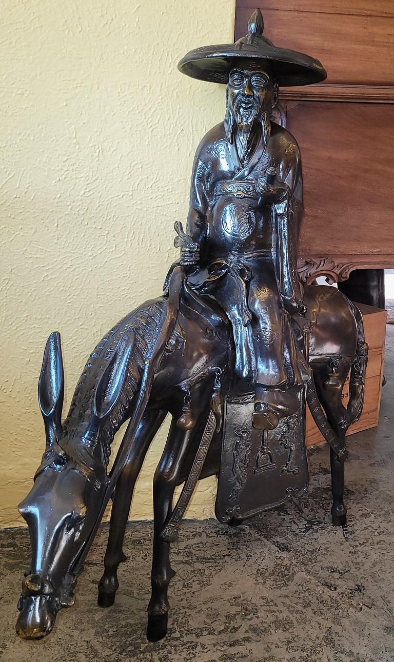 Large Vintage Japanese Bronzed Sculpture of Toba on His Mule For Sale 10