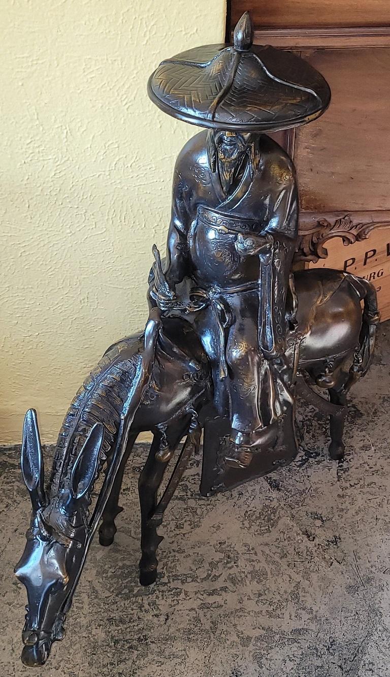 Presenting a beautiful large vintage Japanese bronzed sculpture of Toba on his Mule.

Some might say ‘Monumental’ .. being 34 inches tall and 30 inches wide ! LOL

Probably made in the 1960’s, in Japan, in the Showa Era, this cast 2 piece