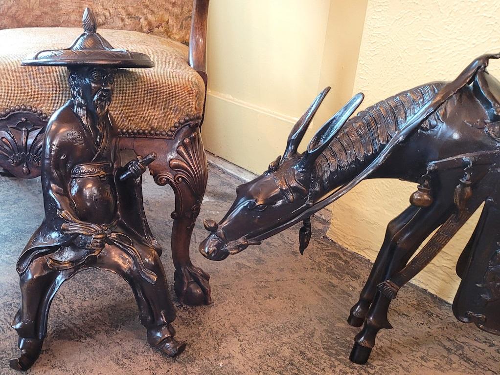 Cast Large Vintage Japanese Bronzed Sculpture of Toba on His Mule For Sale