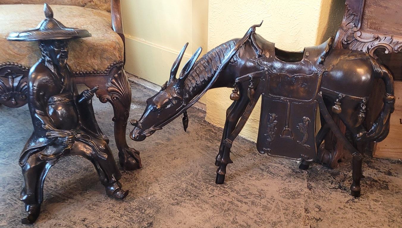 Large Vintage Japanese Bronzed Sculpture of Toba on His Mule In Good Condition For Sale In Dallas, TX