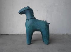 Gran Escultura Vintage Japonesa de Caballo Estilo Haniwa