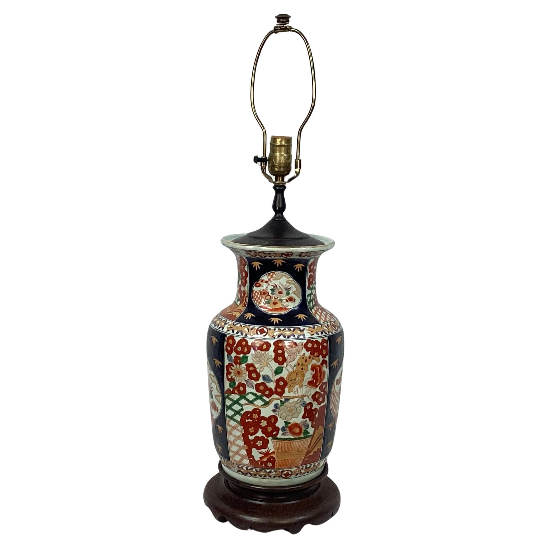 Large Vintage Japanese Imari Lamp For Sale 2