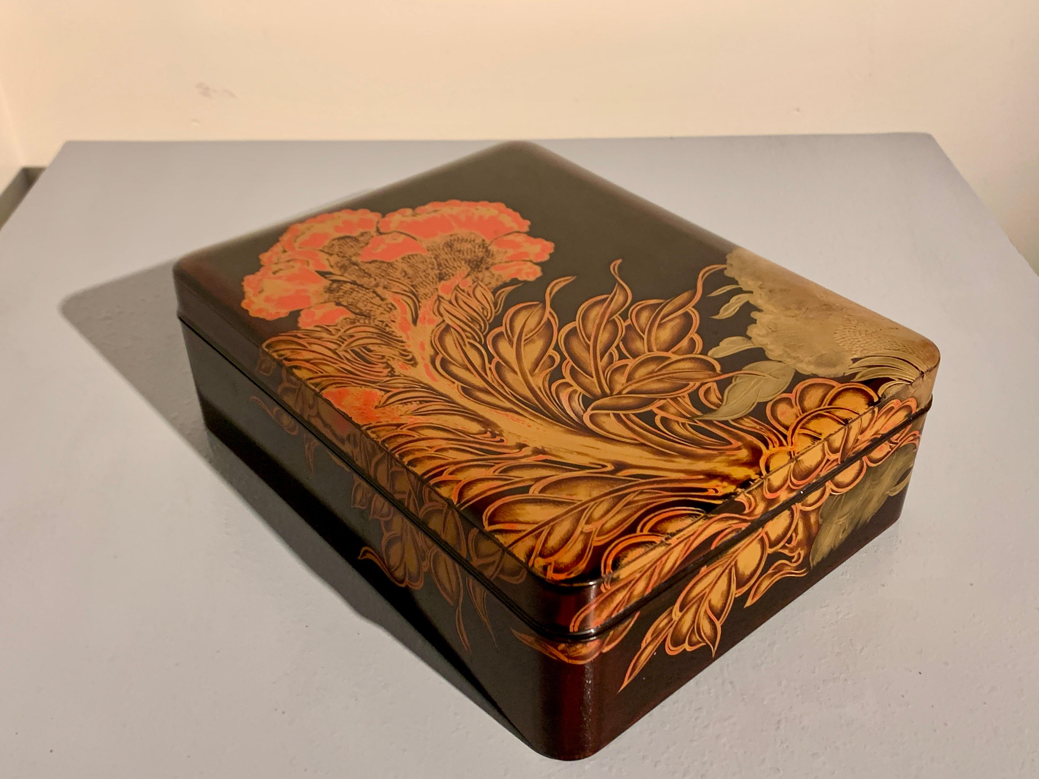 Hand-Carved Large Vintage Japanese Lacquer Document Box, Ryoshibako, Showa Period, Japan