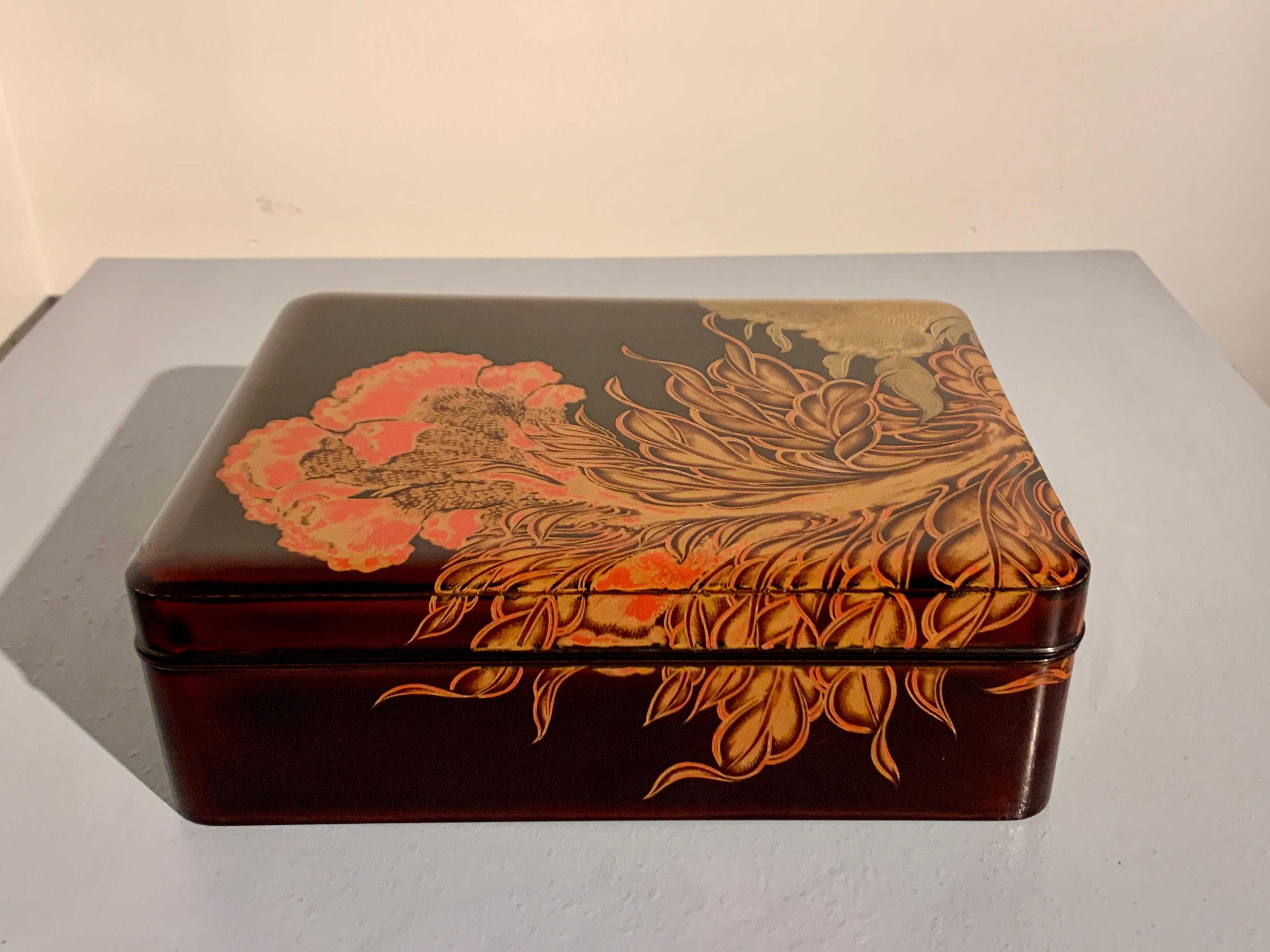 Large Vintage Japanese Lacquer Document Box, Ryoshibako, Showa Period, Japan In Fair Condition For Sale In Austin, TX