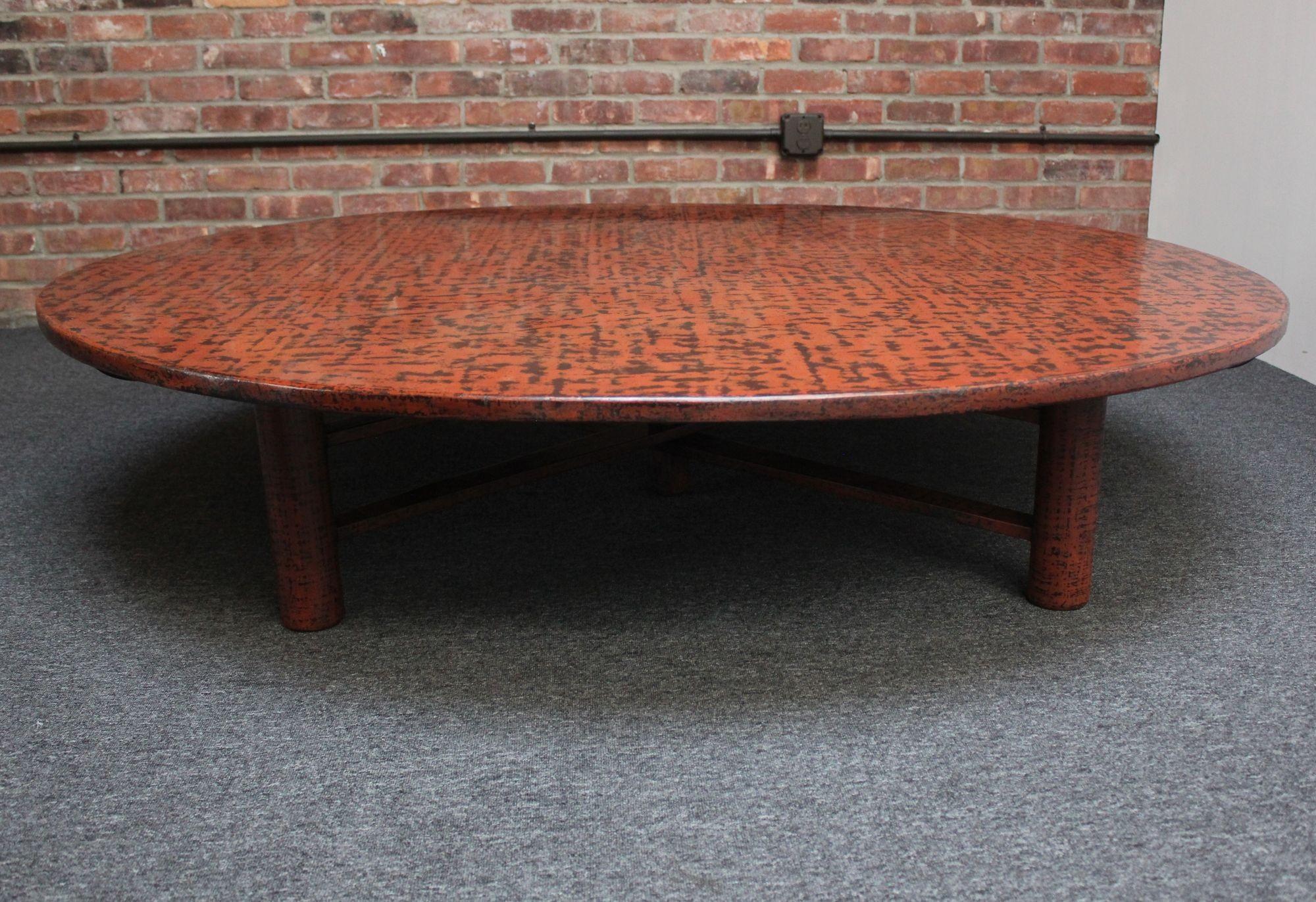 Taisho Large Vintage Japanese Taishō-Style Negoro Lacquered Round Coffee Table For Sale