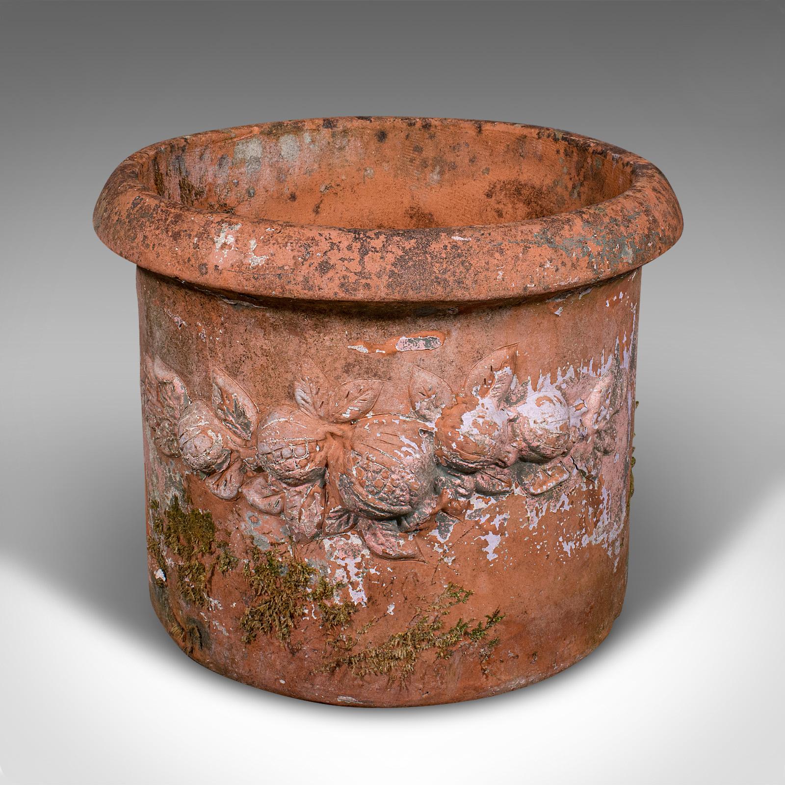 
Si tratta di un grande vaso jardiniere vintage. Una fioriera da giardino in terracotta italiana, risalente alla fine del XX secolo, circa 1970.

Di proporzioni superbe e dal fascino classico
Presenta una patina invecchiata in ordine originale e