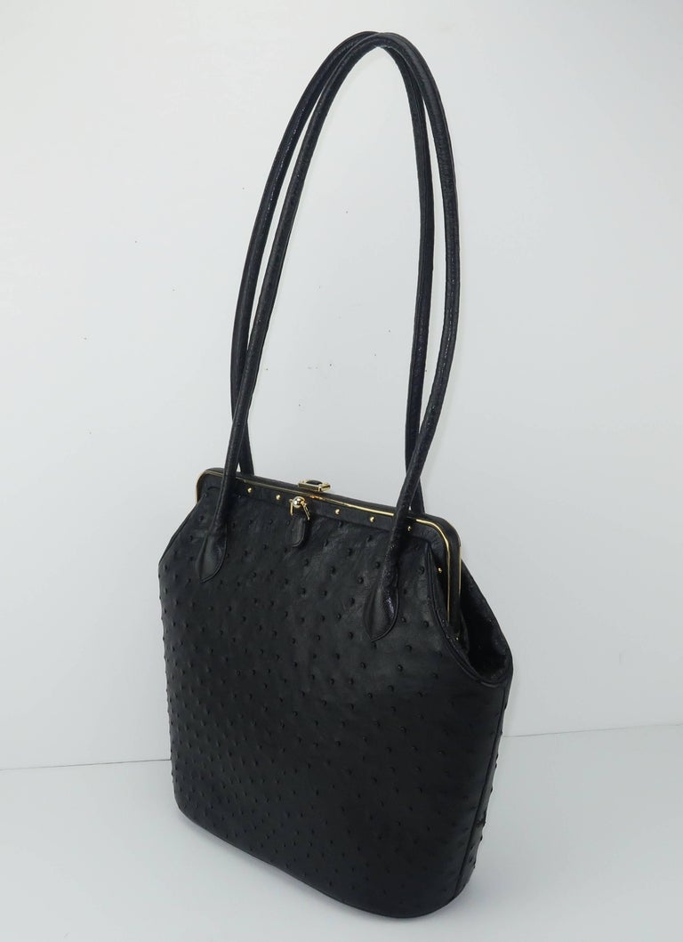 Judith Leiber Large Vintage Black Ostrich Handbag With Gold Studs For ...