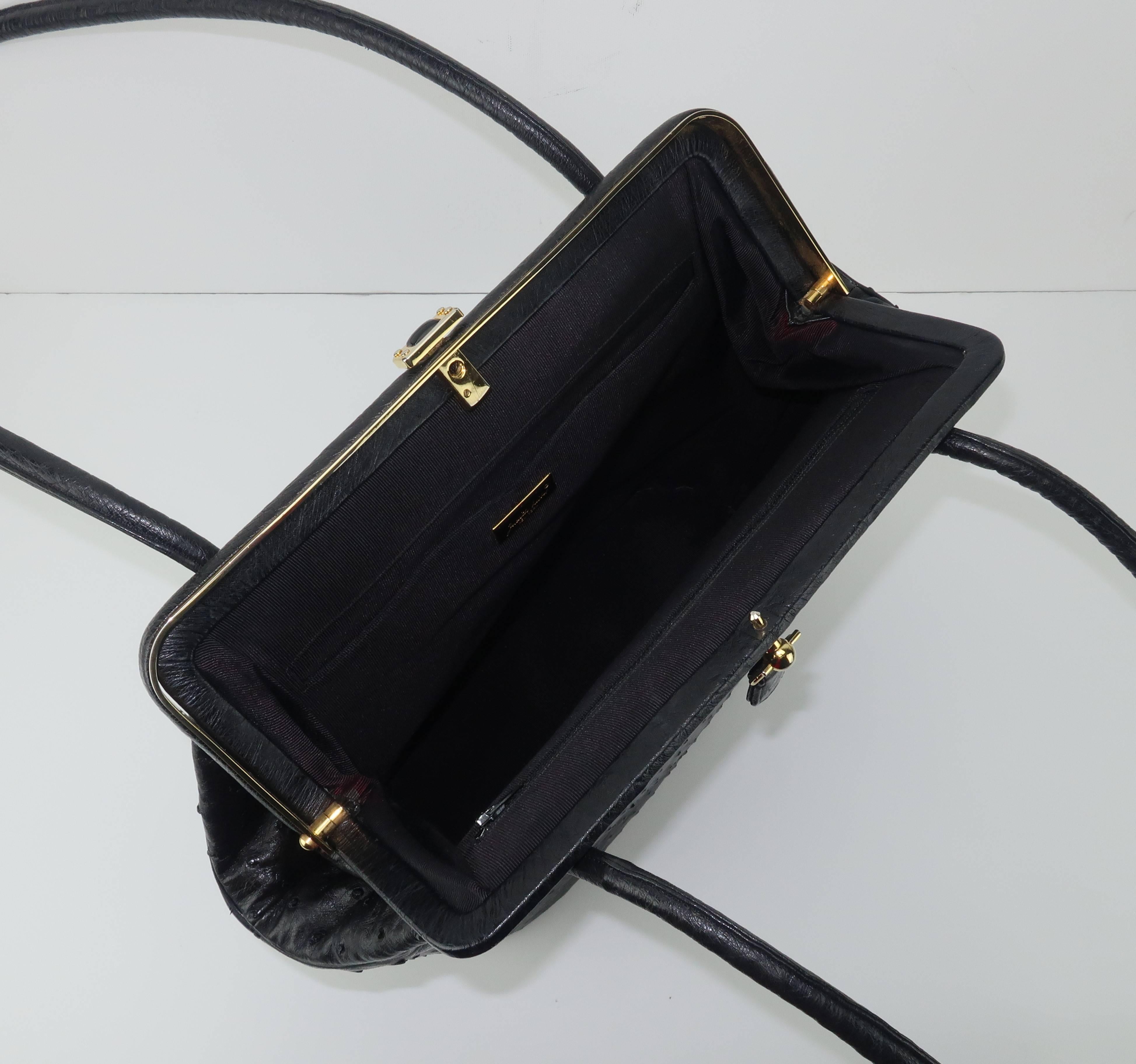Judith Leiber Large Vintage Black Ostrich Handbag With Gold Studs 1