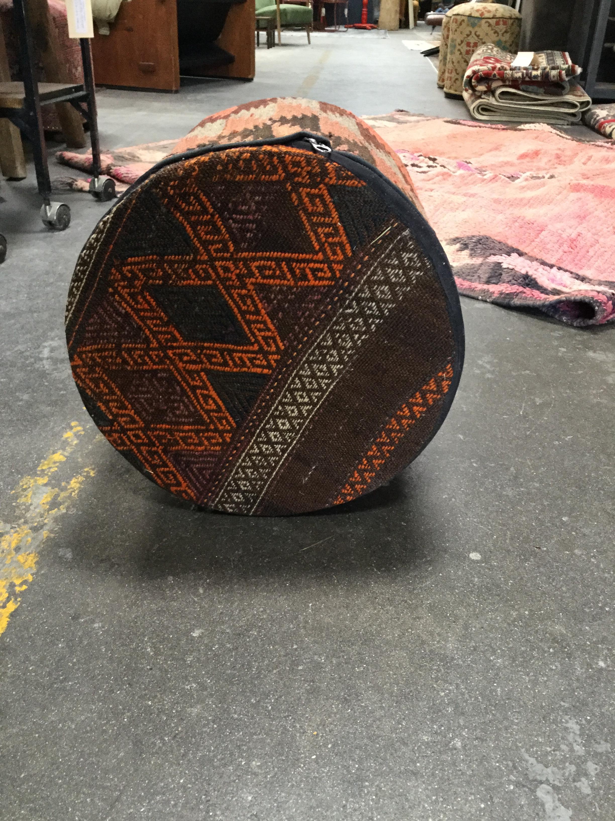 Large Kilim Fabric Stool In Good Condition In Los Angeles, CA