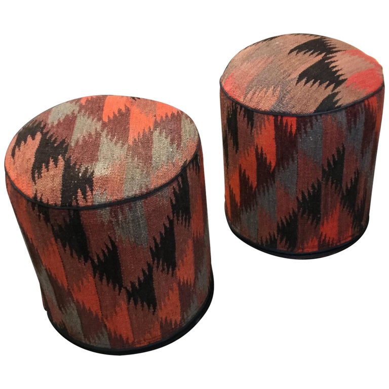 Large Kilim Fabric Stool For Sale at 1stdibs