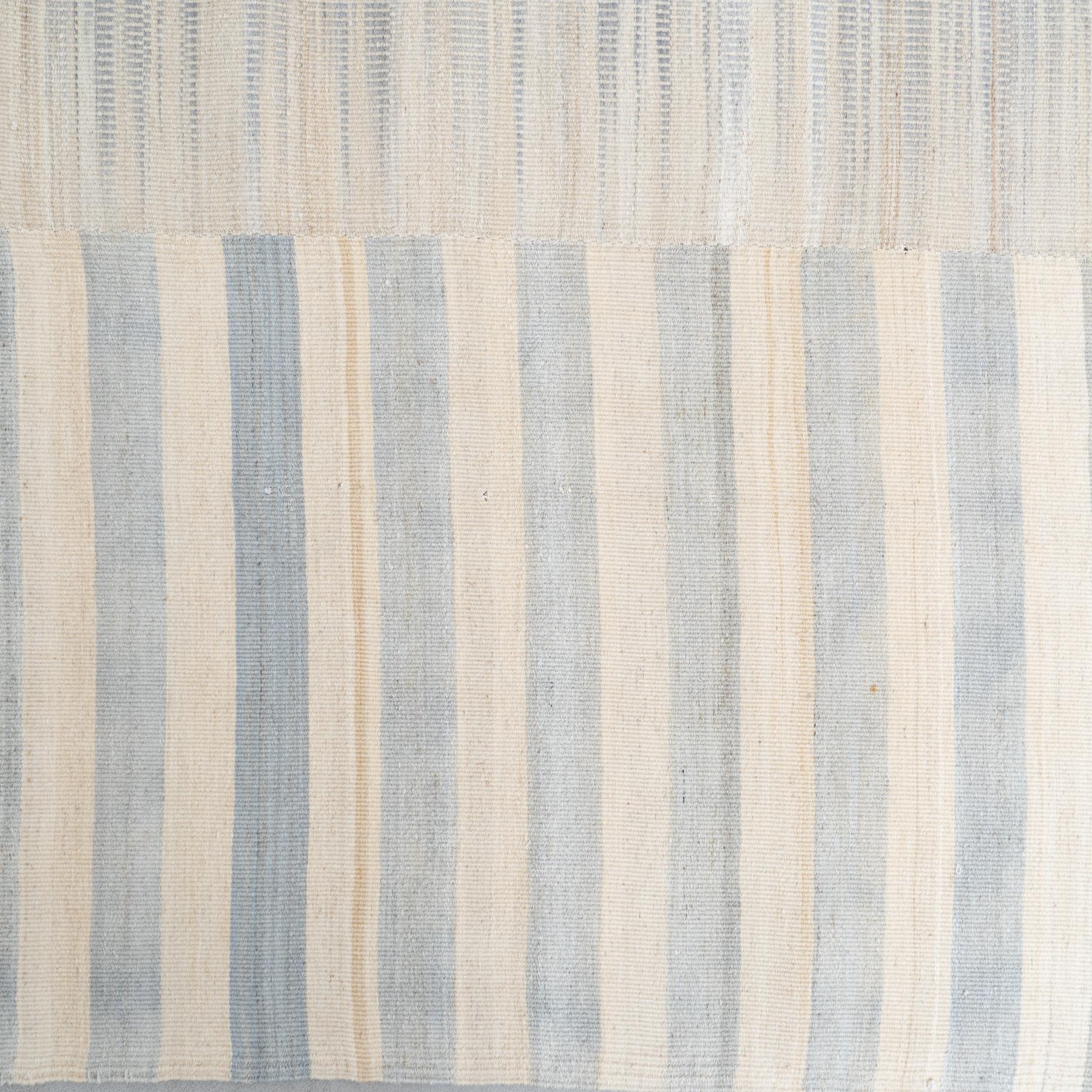 Mid-Century Modern Large Kilim Rug Delicate Blue Tones Bauhaus Inspired Design For Sale