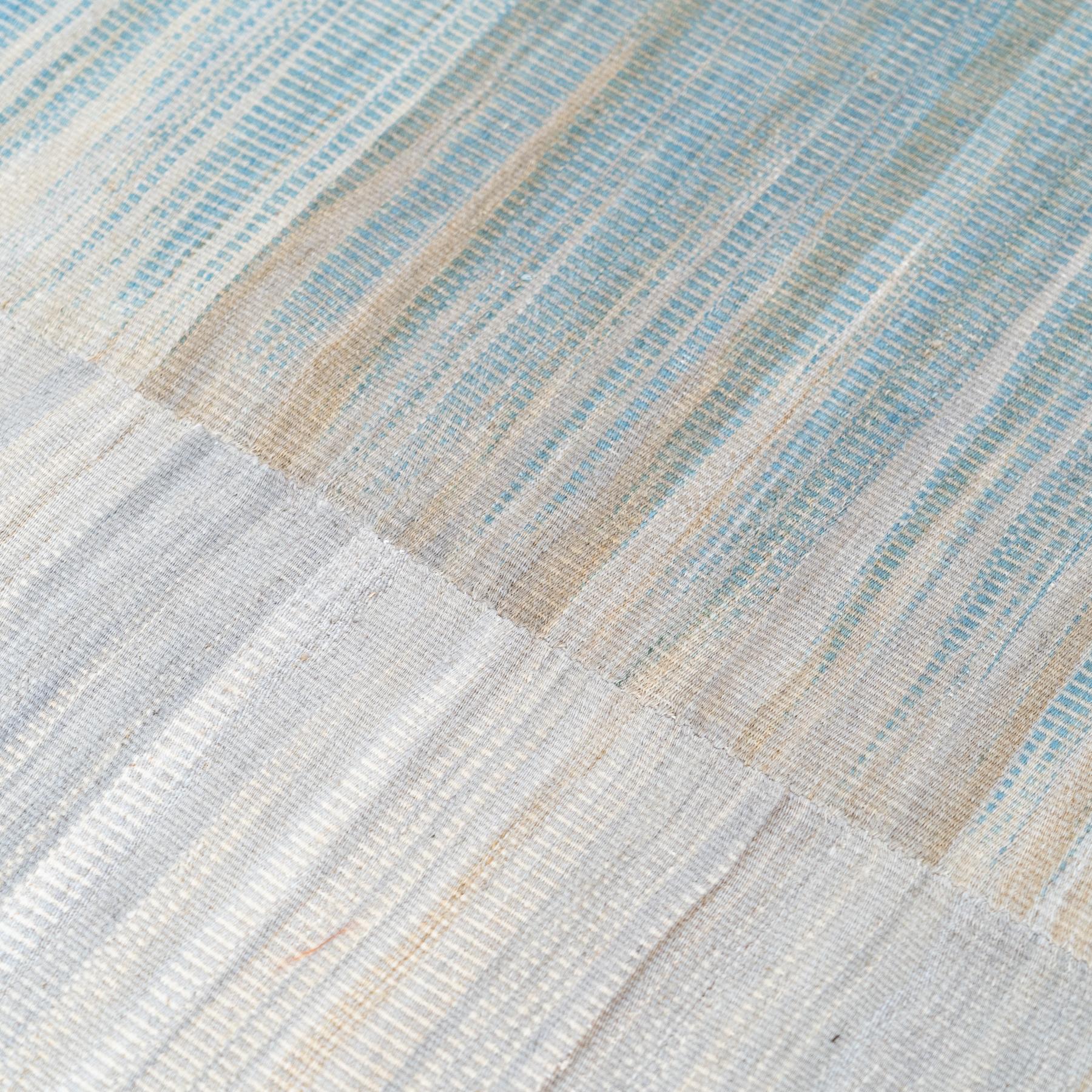 Persian Large Kilim Rug Delicate Blue Tones Bauhaus Inspired Design For Sale