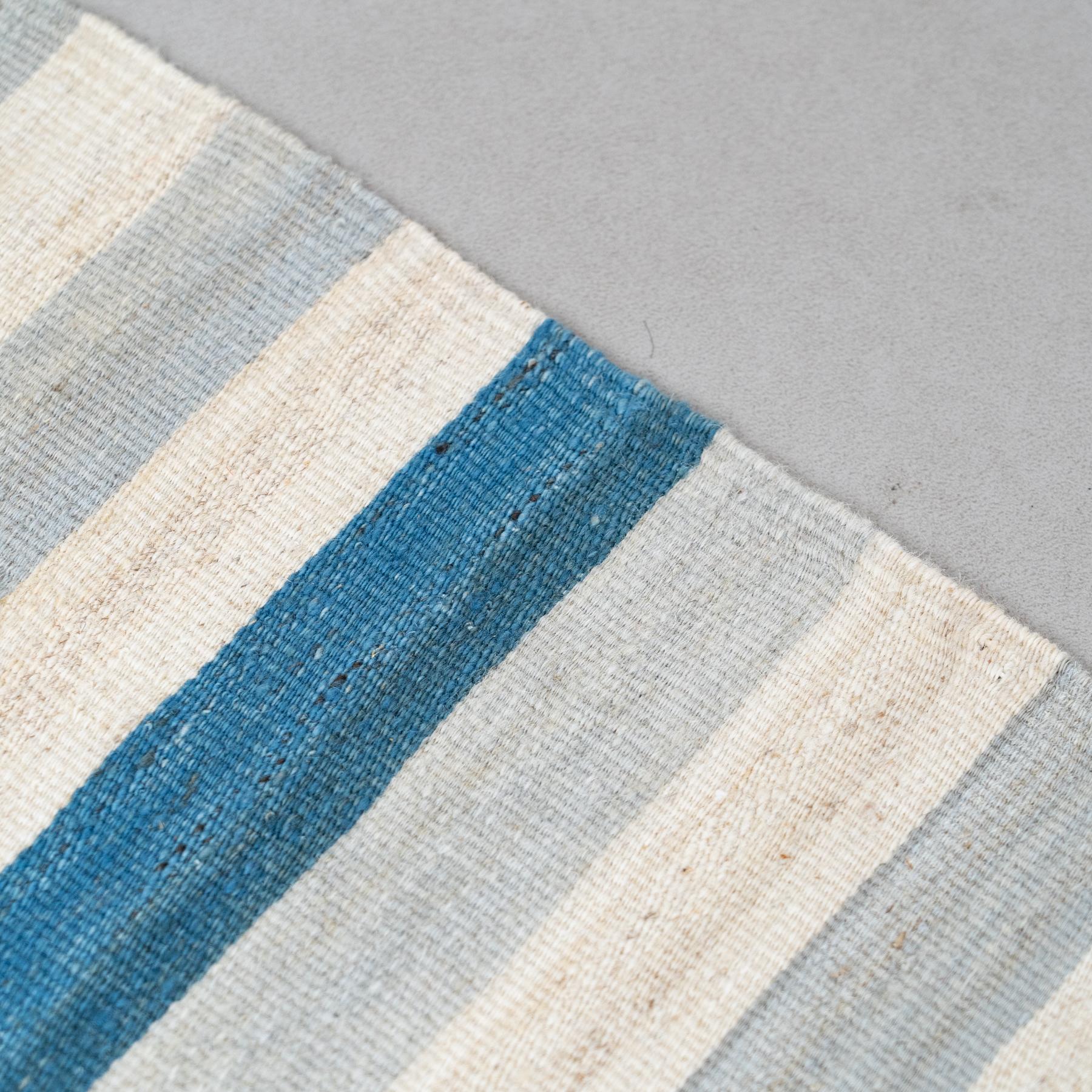 Contemporary Large Kilim Rug Delicate Blue Tones Bauhaus Inspired Design For Sale
