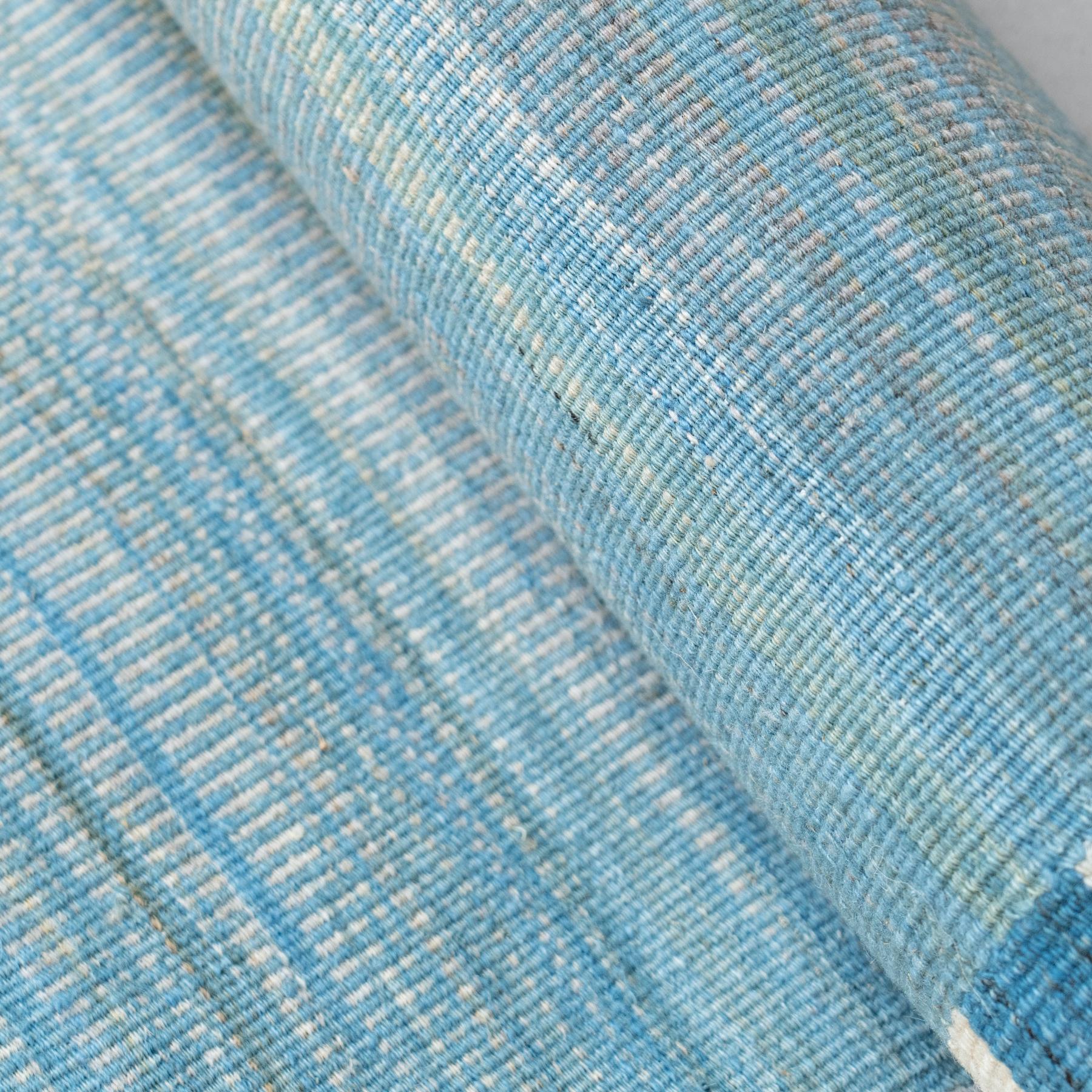 Large Kilim Rug Delicate Blue Tones Bauhaus Inspired Design For Sale 1