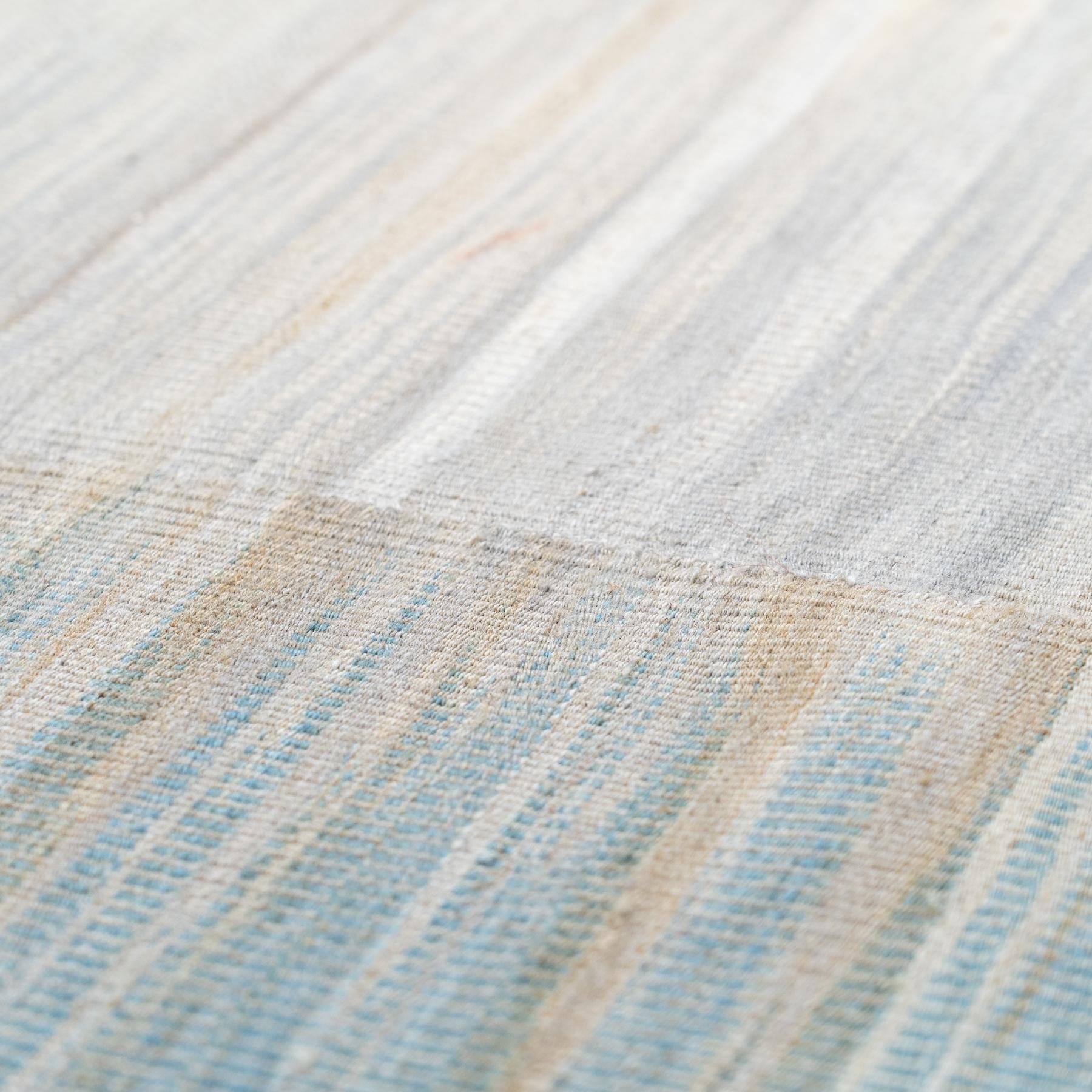 Large Kilim Rug Delicate Blue Tones Bauhaus Inspired Design For Sale 2