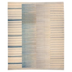 Large Kilim Rug Delicate Blue Tones Bauhaus Inspired Design