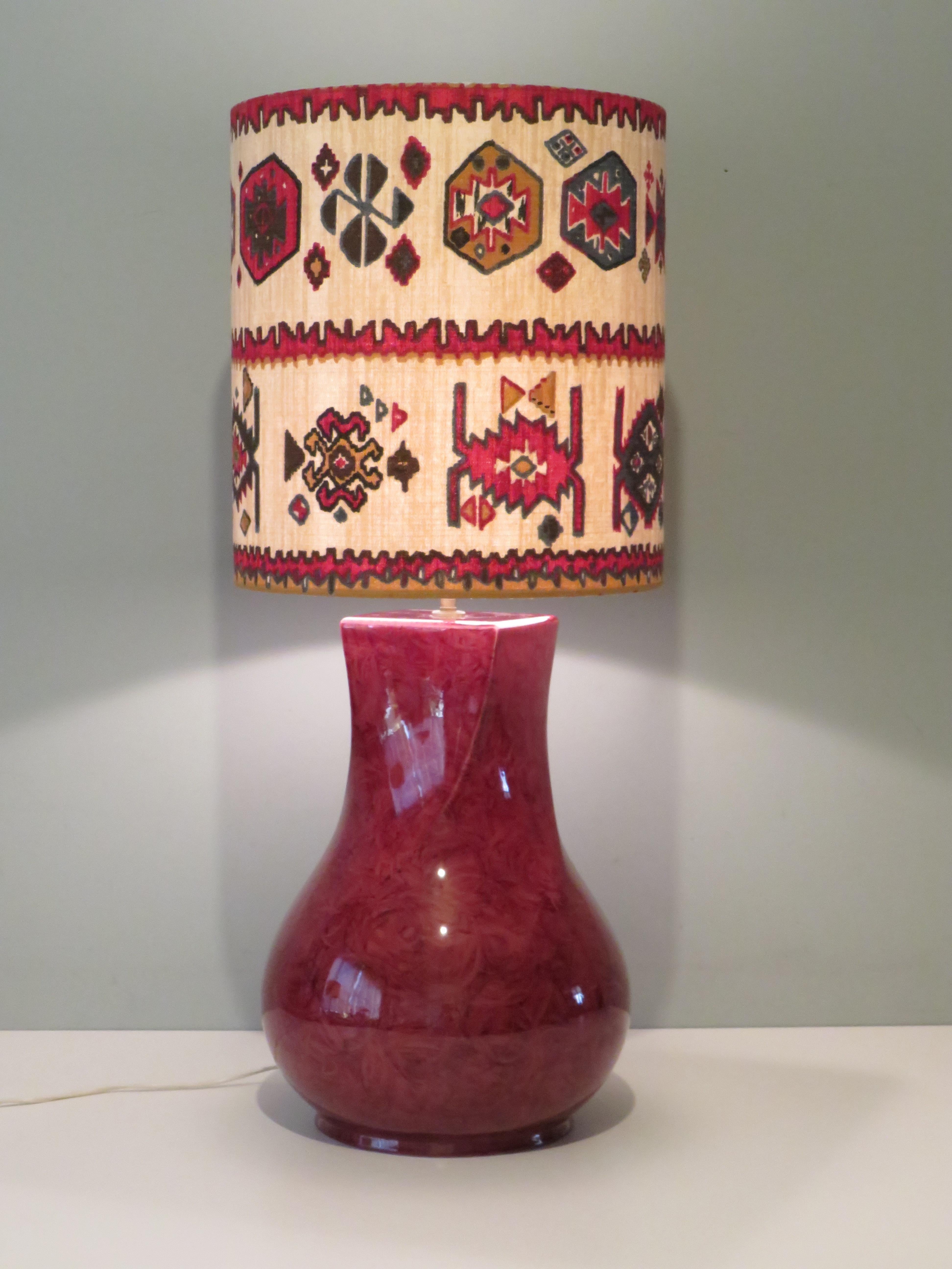 Grande lampada da tavolo vintage in ceramica Kostka con paralume personalizzato 1