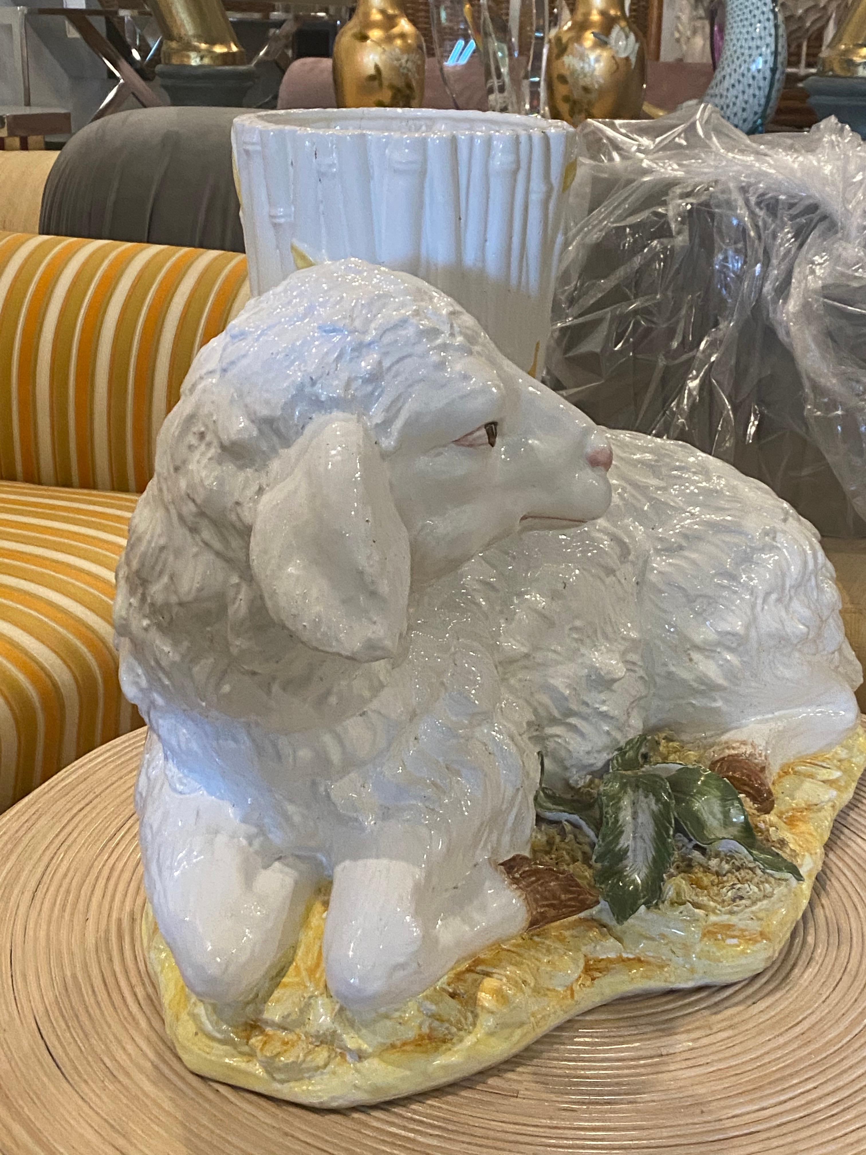 Large Vintage Lamb Sheep Italian Planter Faux Bamboo Pot Ceramic For Sale 3