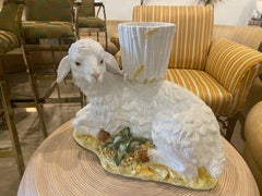 Large Vintage Lamb Sheep Italian Planter Faux Bamboo Pot Ceramic